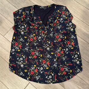 Papermoon Navy Floral Split-Neck Blouse